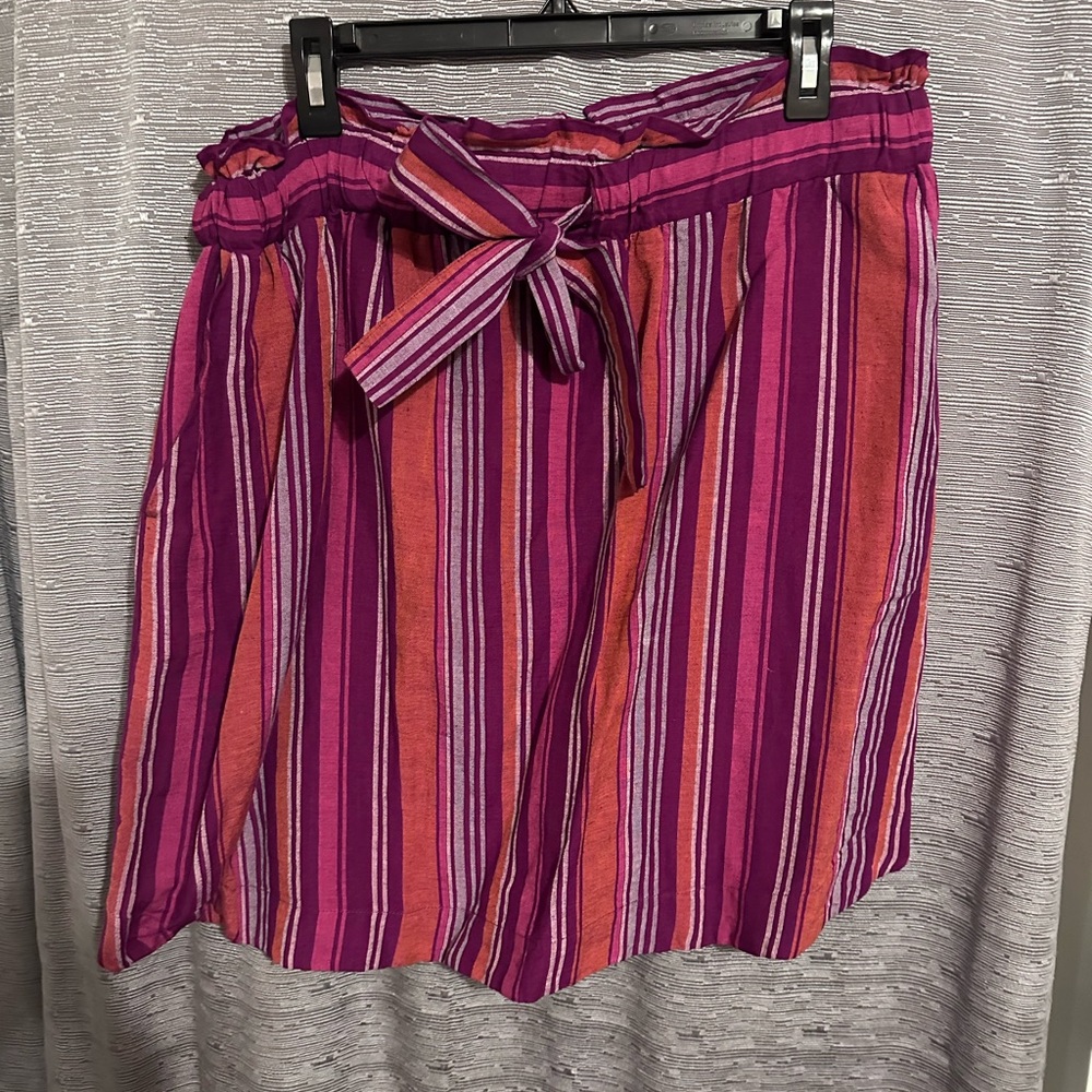 Pink and Orange A-Line Mini Skirt with Tie Front